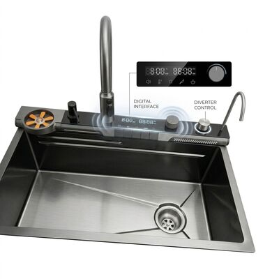 قیمت خوب 32 Inch Drop-In Double Bowl Kitchen Sink SUS304 20 Gauge with Glass Cover آنلاین