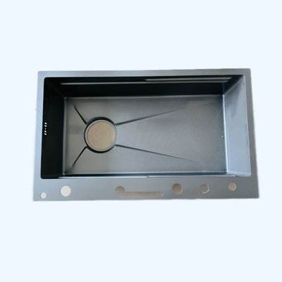 سینک ظرفشویی آشپزخانه با طراحی پارتیشن خاکستری شیک  پارتیشن برای کنترل آب، ظاهر خاکستری مناسب آشپزخانه مدرن