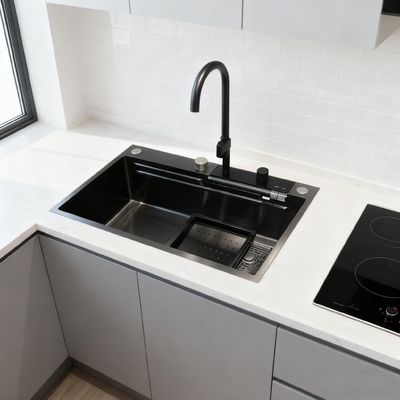 800mm Double-Bowl Stainless Steel Kitchen Sink Set با شیر قوس بلند و یک سال گارانتی برای آشپزخانه های مدرن