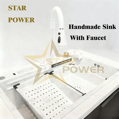 سینک آشپزخانه استیل ضد زنگ 304 با گرید غذایی و دست‌ساز، با پنل ضخیم شده و ساختار دو لگنه/تک لگنه