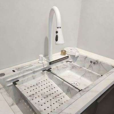 سینک آشپزخانه دست ساز فولاد ضد زنگ با دوش ترموستاتیک درجه غذایی 304/316 و کاسه تک عمیق