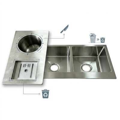 قیمت خوب سینک آشپزخانه توکار / زیرصفحه‌ای از فولاد ضد زنگ 304، سینک آشپزخانه با لگن اصلی و کمکی، لگن توکار با پوشش PVD دودی، عمق 600 میلی‌متر، عمق 9 اینچ | عمق لگن سفارشی موجود | ضخامت فولاد سفارشی موجود آنلاین