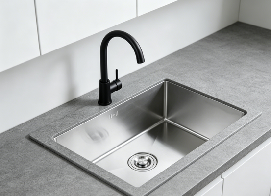 قیمت خوب 18-Gauge 304 SS سینک آشپزخانه با پایان PVD فلزی و 300mm Extra-Deep Main & Auxiliary Bowl آنلاین