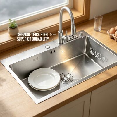 قیمت خوب Brushed 18-Gauge 304 Stainless Steel Single Bowl Kitchen Sink Undermount 1000mm 300mm Extra-Deep Basin آنلاین