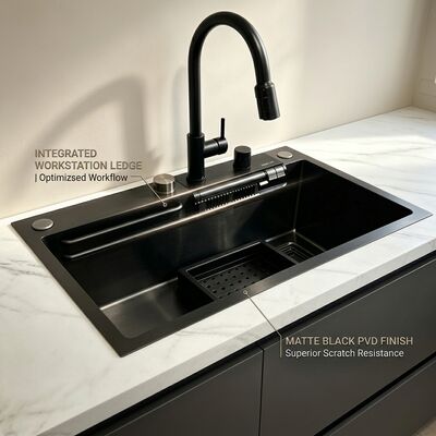قیمت خوب Chrome-Plated 316 Stainless Steel Single Bowl Kitchen Sink Undermount 800mm 220mm Deep Basin آنلاین