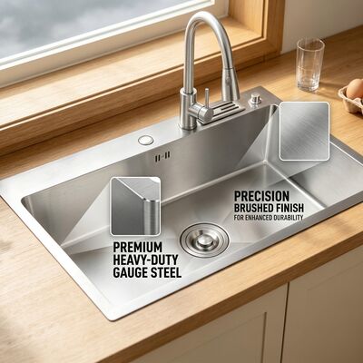 قیمت خوب Commercial Heavy-Duty 304 Stainless Steel Kitchen Sink Drop-In 1000mm 280mm Deep Single Bowl Basin آنلاین