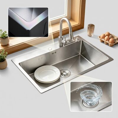 قیمت خوب سینک ظرفشویی آشپزخانه دو کاسه ای استیل ضد زنگ درجه 316 با برس 1000 میلی متری عمیق 250 میلی متری آنلاین
