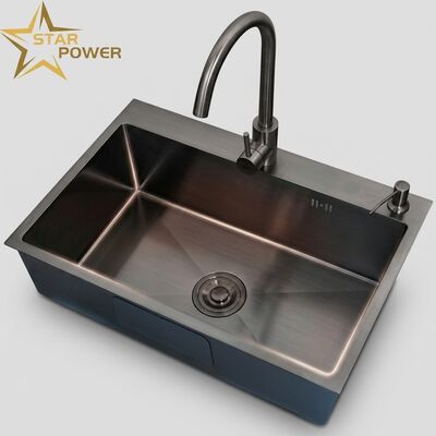 قیمت خوب سینک آشپزخانه استیل ضد زنگ SUS304 با روکش PVD دودی و لگن فوق‌العاده عمیق ۱۰ اینچی آنلاین