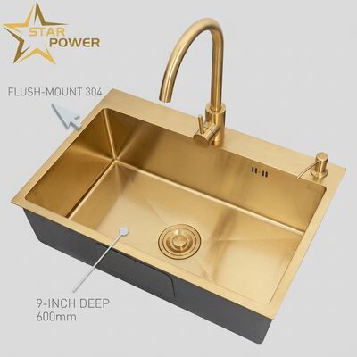 قیمت خوب مواد غذایی درجه 304 SS اصلی و کمکی کاسه آشپزخانه سینک تفنگ فلزی PVD فلش 900mm 250mm حوضچه عمیق آنلاین