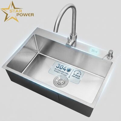 قیمت خوب ظرف آشپزخانه از فولاد ضد زنگ 304 با رنگ کرومی و یک سینک 9 اینچی عمیق آنلاین