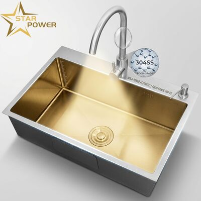 قیمت خوب سینک آشپزخانه طلایی رنگ فولاد ضد زنگ 304 گرید غذایی، با کاسه اصلی و کمکی، نصب توکار، 900 میلی‌متر، عمق لگن 250 میلی‌متر آنلاین