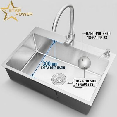قیمت خوب 18-Gauge 304 SS واحد کاسه آشپزخانه سینک کروم پوشانده زیر کوه 1000mm 300mm حوضه عمیق آنلاین
