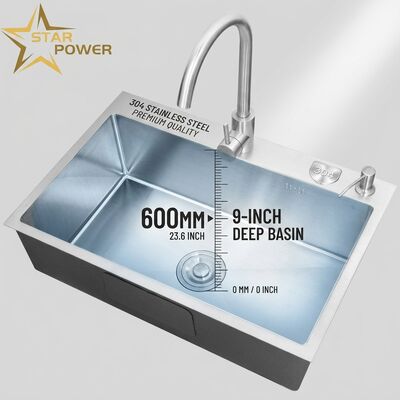 قیمت خوب 304 فولاد ضد زنگ دو قاشق آشپزخانه سینک پولیش بالا نصب 600mm 9-اینچ حوضچه عمیق آنلاین
