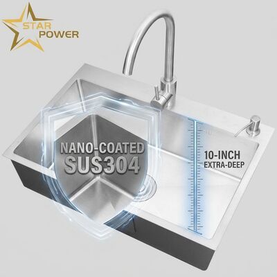 قیمت خوب سینک آشپزخانه SUS304 فولاد ضد زنگ برابر دو قاشق آشپزخانه سینک نانو پوشش داده شده سینک 700 میلی متر 10 اینچ بیش از حد عمیق آنلاین