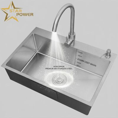 قیمت خوب سینک آشپزخانه بالا نصب / Drop-in Food-Grade 304 SS Double Bowl Kitchen Sink Polished Top-Mount 900mm 250mm Deep Basin ♪ عمق حوضه سفارشی در دسترس ♪ اندازه فولاد سفارشی در دسترس آنلاین