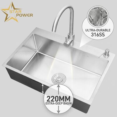 قیمت خوب سینک آشپزخانه روکار / توکار فولاد ضد زنگ 316 سینک آشپزخانه دو لگنه سطح مات سینک روکار 800 میلی متر لگن عمیق 220 میلی متر | عمق لگن سفارشی موجود است | ضخامت فولاد سفارشی موجود است آنلاین