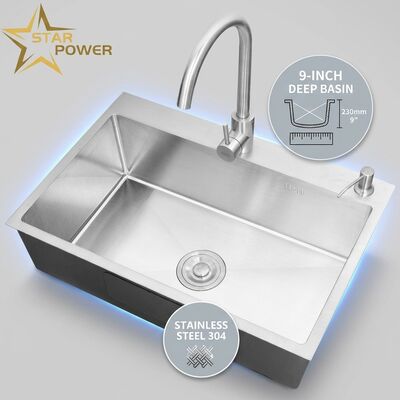 قیمت خوب سینک آشپزخانه روکار / توکار فولاد ضد زنگ 304 سینک آشپزخانه دو لگنه سطح مات روکار عمق 600 میلی متر لگن 9 اینچی | عمق لگن سفارشی موجود | ضخامت فولاد سفارشی موجود آنلاین