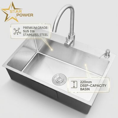 قیمت خوب سینک آشپزخانه توکار / زیرصفحه‌ای فولاد ضد زنگ 316، لگن اصلی و کمکی، سینک آشپزخانه طلایی، نصب توکار، عمق 800 میلی‌متر، عمق لگن 220 میلی‌متر | عمق لگن سفارشی موجود است | ضخامت فولاد سفارشی موجود است آنلاین