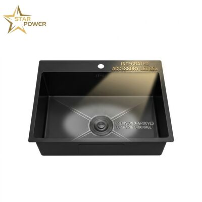 قیمت خوب سینک آشپزخانه ایستگاه کاری فولاد ضد زنگ 304 با پوشش نانو مشکی، دو کاسه زیرکابینتی، کیت لوازم جانبی تخته برش آنلاین