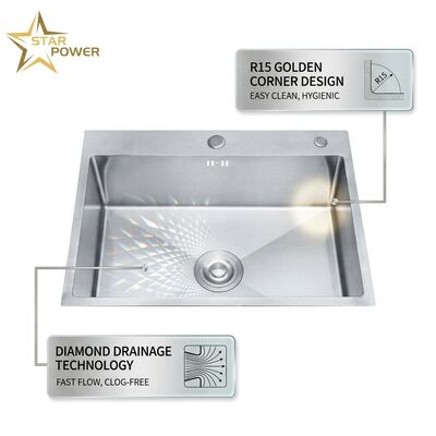 قیمت خوب سینک آشپزخانه دست ساز از فولاد ضد زنگ 304، 33x22 اینچ، دو لگنه، پرداخت ساتن، گوشه‌های گرد R15، ضخامت 18 گیج آنلاین