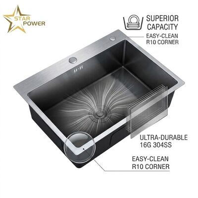 قیمت خوب 16 Gauge 304 Stainless Steel Deep Single Bowl Kitchen Sink Drop-in 33x22 Inch 10 Inch Basin Brushed Finish آنلاین