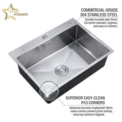 قیمت خوب 16 Gauge 316 Stainless Steel Deep Single Bowl Kitchen Sink Drop-in 30x18 Inch 10 Inch Basin Brushed Finish آنلاین