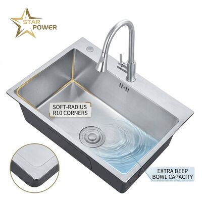 کیفیت Drop-In 27x18 Single Bowl Kitchen Sink SUS304 Handmade 22 Gauge Deep Basin کارخانه