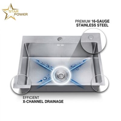 قیمت خوب 30 Inch Overmount Single Bowl Kitchen Sink 18 Gauge with Integrated Drainboard آنلاین