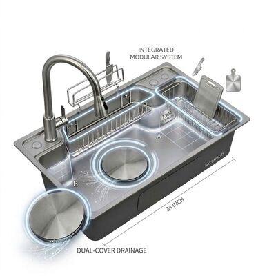 قیمت خوب 34 Inch Handmade Farmhouse Single Bowl Kitchen Sink SUS304 14 Gauge with Deep Basin آنلاین